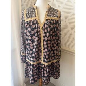 Entro Women’s Small Velvet Trimmed Black Peasant Dress